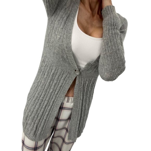 Vintage Y2K Like Love Gray Plunging V-Neck Lux Angora Cardigan Sweater Knit S/M - Picture 1 of 10